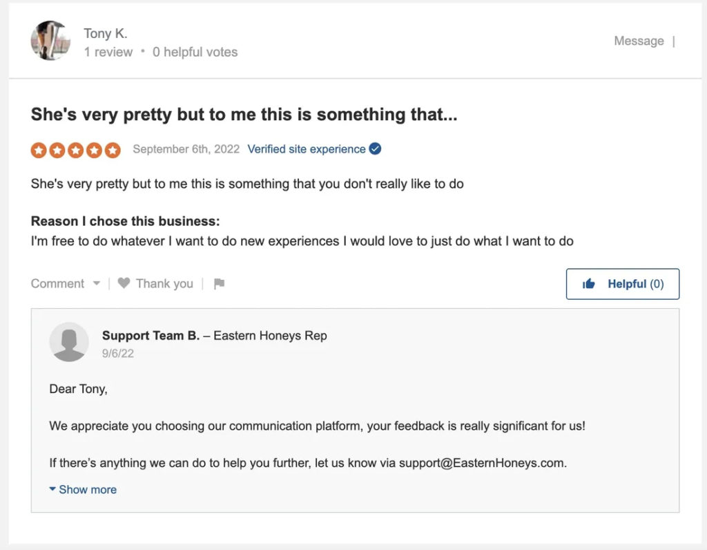 What users like EasternHoneys