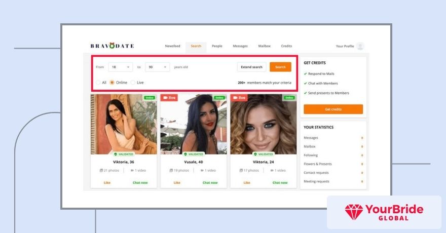 bravodate search filters
