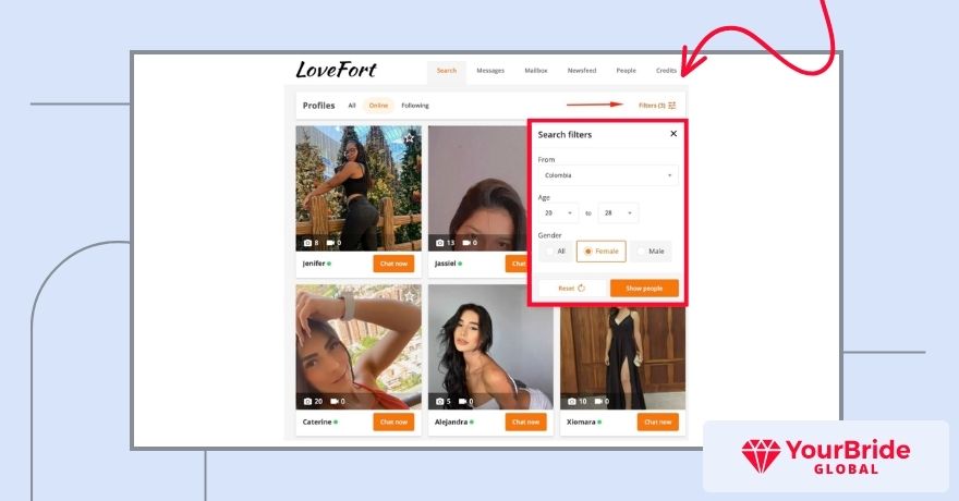 lovefort search filters