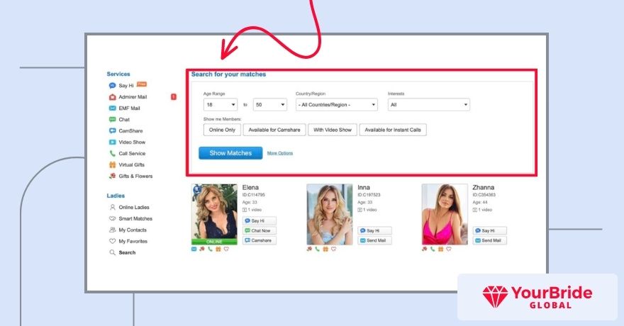 ukrainebride4you search filters