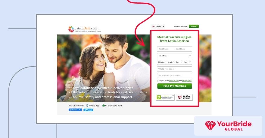 latamdate registration form