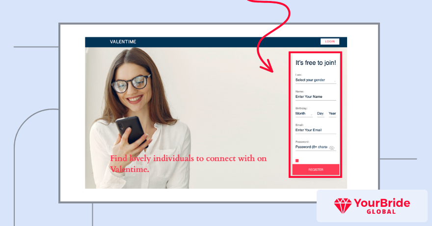 Registration form ValenTime